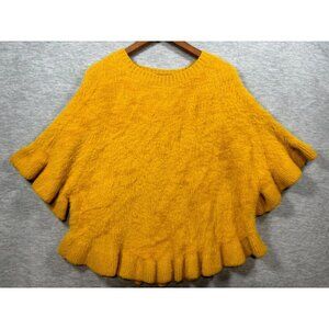 Mustard Fluffy Knit Poncho Sweater Do Everything In Love One Size 25" Length‎